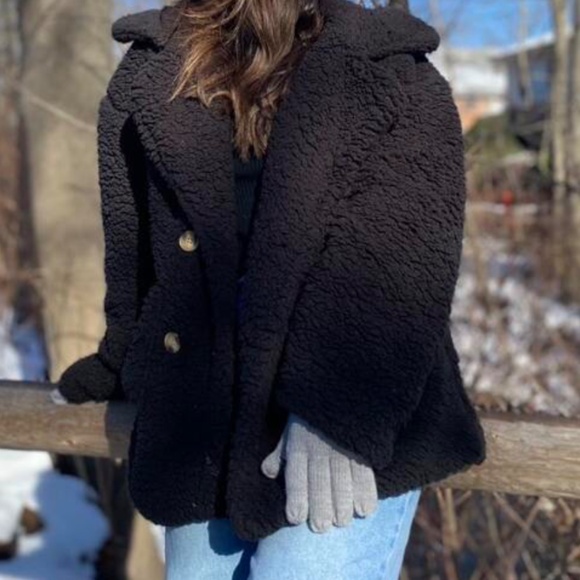 Luxe Solid Teddy Button Pockets Loose Fit Jacket Coat - Picture 11 of 12